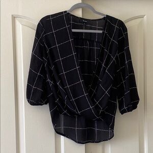 B*WEAR. Black and White Wrap Blouse Relaxed Fit. Size M
